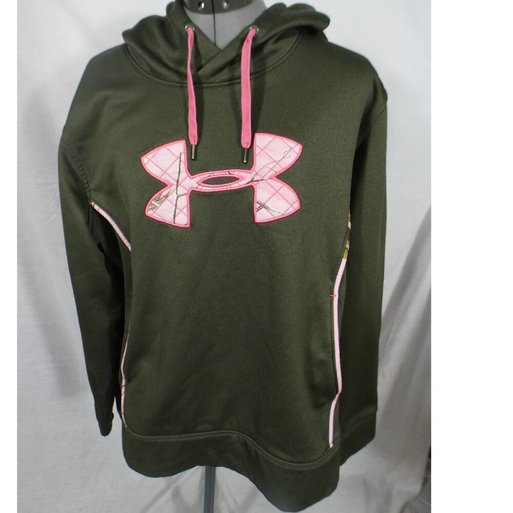 Under Armour Cold Gear Women's XXL Camo Pink/Green Pullover Hoodie Pockets